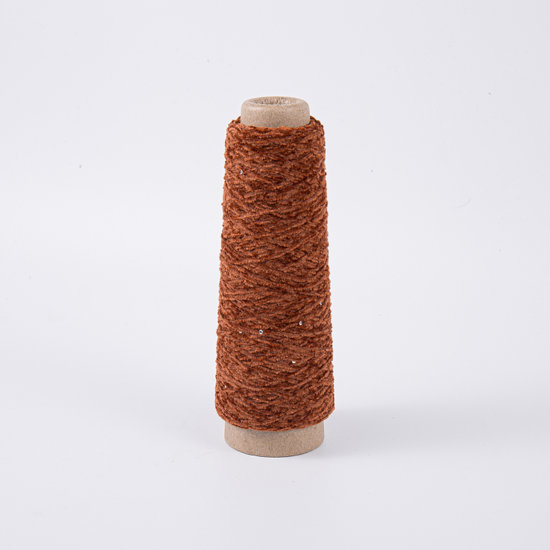 Lux Brown Chenille Yarn Polyester Paillette Yarn
